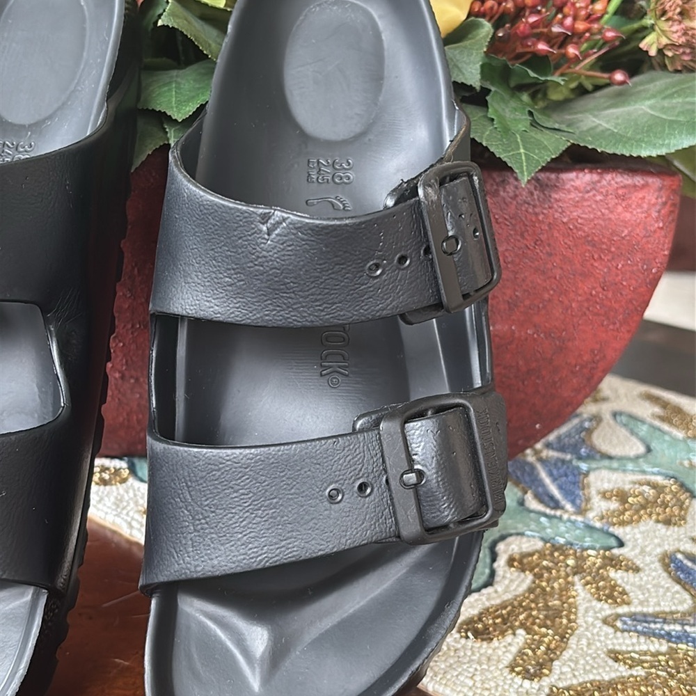 BIRKENSTOCK ARIZONA EVA RUBBER SANDALS DOUBLE BUCKLE BLACK WATERPROOF CASUAL - Picture 4 of 16